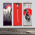 Samurai Printed Ukiyoe Style Scroll Painting for Home Decor